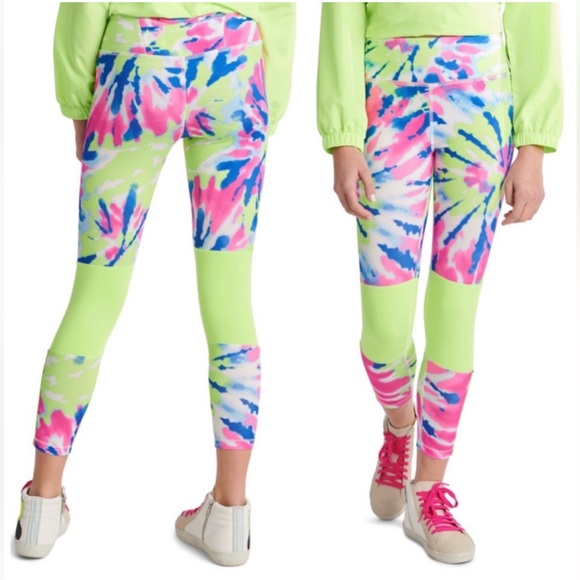 Justice Sport Girls Bright Tie-Dye Color Block Athletic Leggings - sz: L (12/14) - Picture 4 of 5